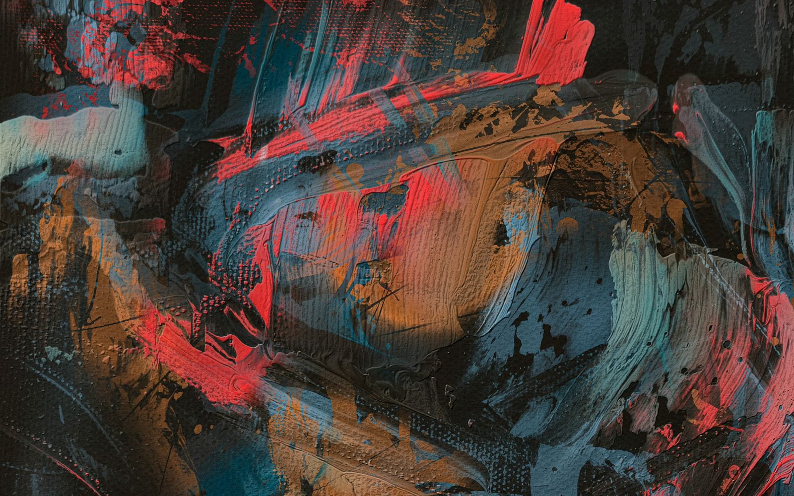 Pittura gestuale con pennellate rosse e nere