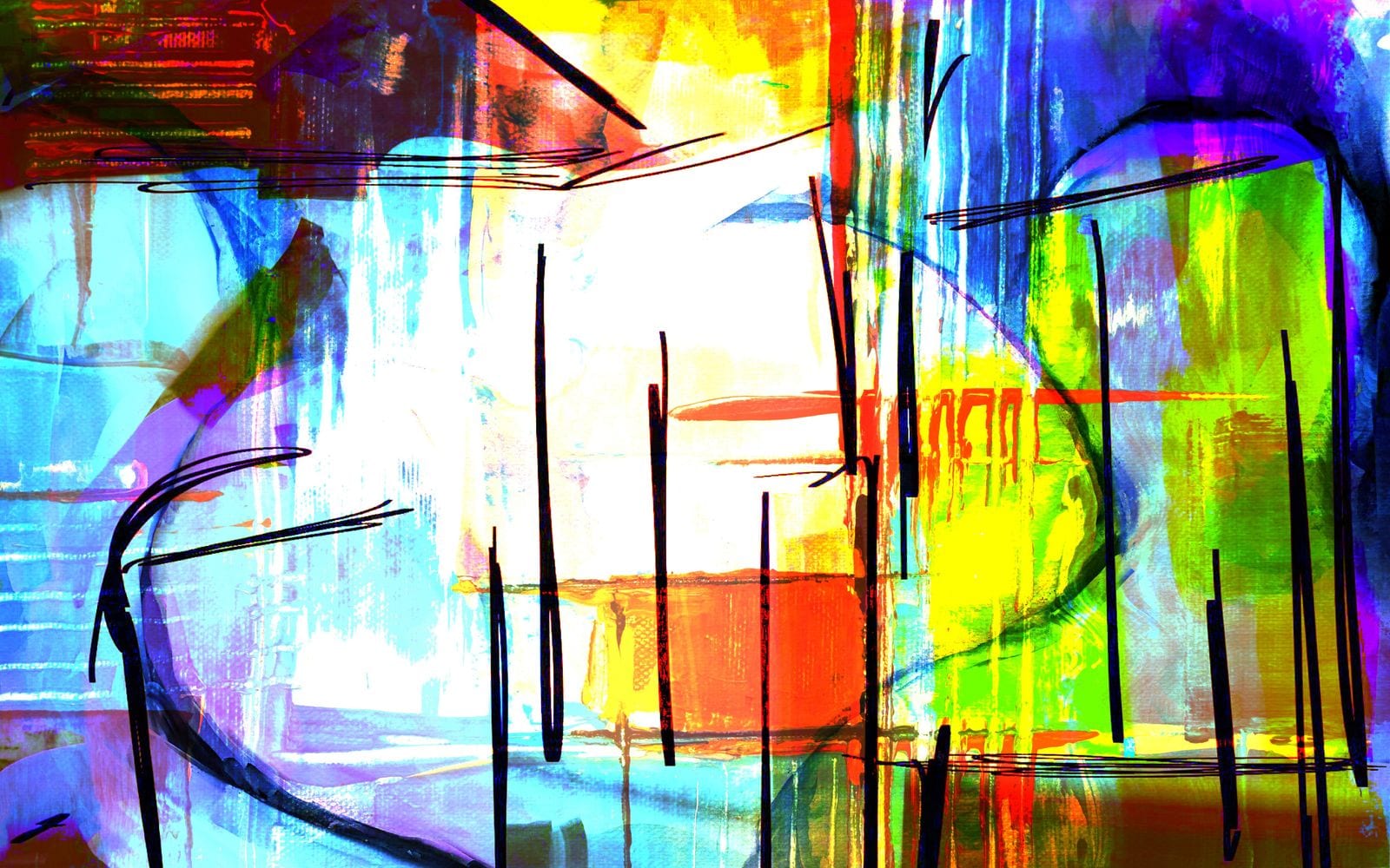 Tela con linee nere su campi di colore acceso